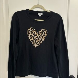 J CREW Black Sweater with Leopard Heart, XL in Teens M in Women’s